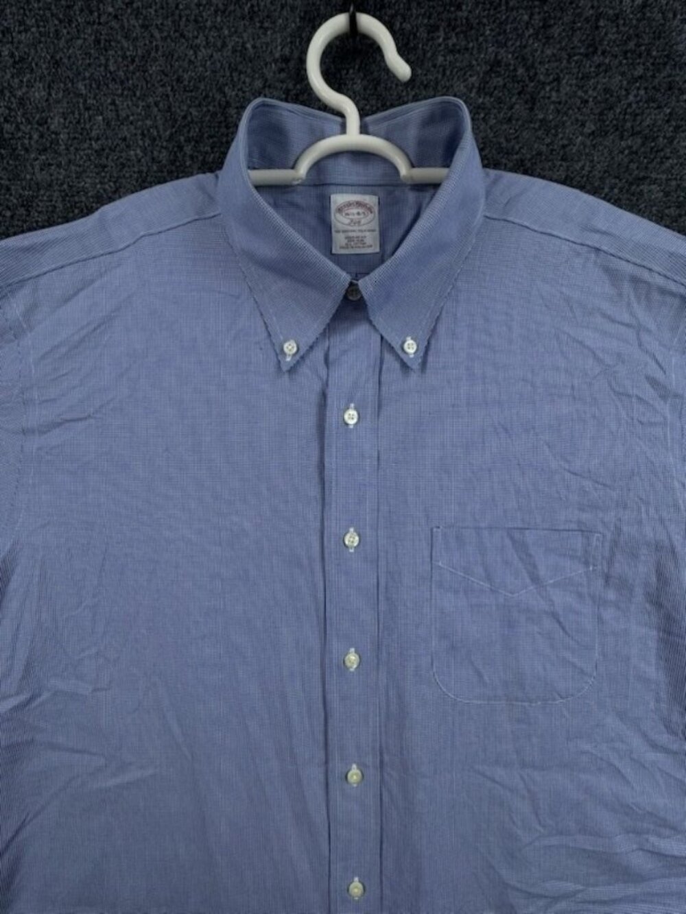 Brooks Brothers Check Button-Down Non-Iron Cotton 16.5 4/5 Blue Long Sleeve Mens